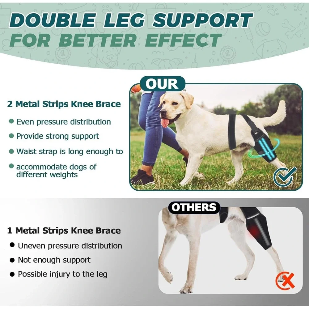 Small Dog Leg Brace Right Hind ACL‎ Support w/ 2 Metal Stabilizers